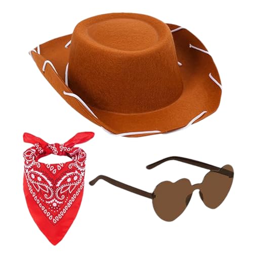 Nevalerra Cowboyhut-Set – Cowboy-Outfit, herzförmige Sonnenbrille | 3-teiliges Kinder-Cowboy-Zubehör-Set, Bandana für Cosplay, Kinder, Western-Kostüm, Verkleidung, Halloween, Party, Rollenspiel Nevalerra Cowboyhut-Set – Cowboy-Outfit, herzförmige Sonnenbrille | 3-teiliges Kinder-Cowboy-Zubehör-Set, Bandana für Cosplay, Kinder, Western-Kostüm, Verkleidung, Halloween, Party, Rollenspiel von Nevalerra
