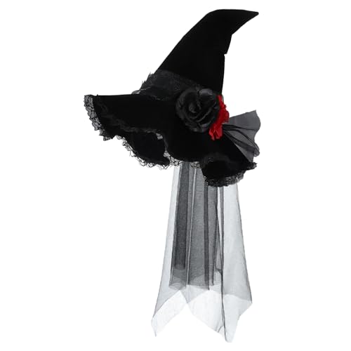 Nevalerra Schwarzer Hexenhut für Frauen,Halloween Frauen | Zauberer Cosplay Halloween Party Kostüm,Mesh Hexenhut Zauberer Cosplay Erwachsene Halloween Kostüme Party Zubehör Dekoration von Nevalerra