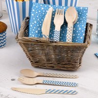 blaues Holzbesteck, Partybesteck mit 8 Löffeln, 8 Gabeln & 8 Messern blaues Holzbesteck, Partybesteck mit 8 Löffeln, 8 Gabeln & 8 Messern von Neviti