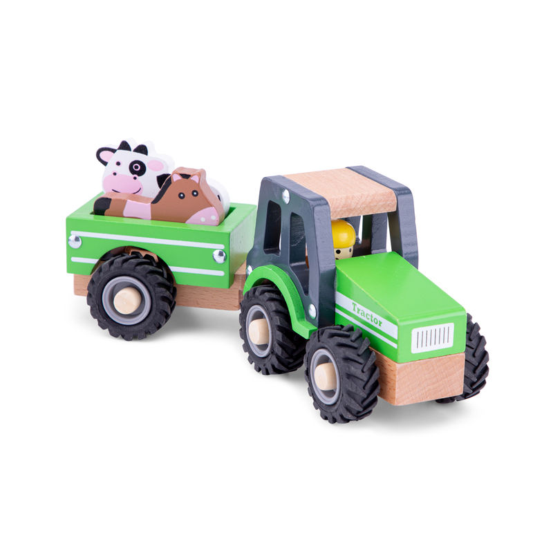 Holz-Traktor mit Anhänger in grün von New Classic Toys