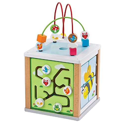 LELIN TOYS 31611 Lelin Wooden Natur Activity Cube Perlen Draht Labyrinth Kreatives Lernspiel Spielzeug, Multi Color, Maze von New Classic Toys