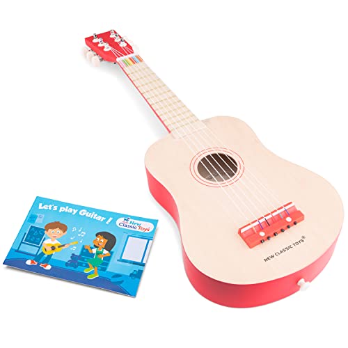 New Classic Toys - 10300 - Musikinstrument - Spielzeug Holzgitarre - Natur/Rot von New Classic Toys