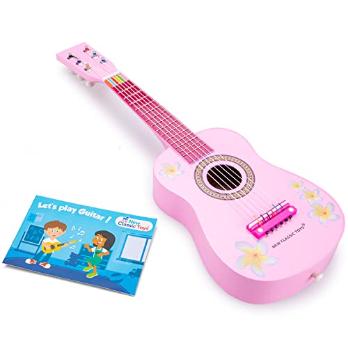 New Classic Toys - 10348 - Musikinstrument - Spielzeug Holzgitarre - Rosa mit Blumen von Eitech