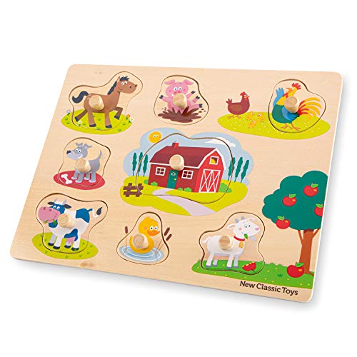New Classic Toys 10430 Peg Puzzle-Farm-8 Pieces, Mehrfarbig von New Classic Toys