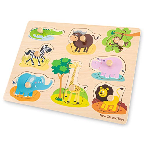 New Classic Toys 10431 Educational Krokodil, Elefant Peg Puzzle-Safari-8 Pieces-FSC 100%-Certified Wood, Mehrfarbig, 300 x 225 x 20mm New Classic Toys 10431 Educational Krokodil, Elefant Peg Puzzle-Safari-8 Pieces-FSC 100%-Certified Wood, Mehrfarbig, 300 x 225 x 20mm von New Classic Toys