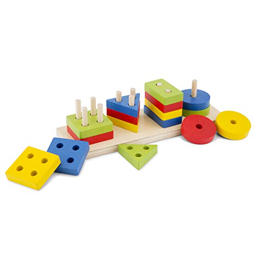 New Classic Toys 10500 Geometric Stacking Puzzle, Multicolore Color von Eitech