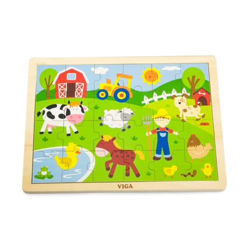 Viga - Holz-Puzzle mit Motiv Bauernhoftiere - 24 Teile von New Classic Toys