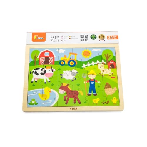 Viga - Holz-Puzzle mit Motiv Bauernhoftiere - 24 Teile von New Classic Toys
