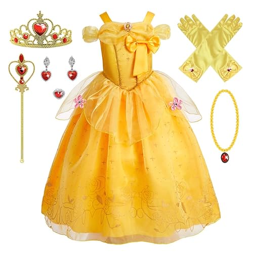 New front Belle Kostüm Prinzessin Kleid Mädchen Klassisches Kostüm Verkleiden Schick Ankleiden für Prinzessin Geburtstags Party Halloween Cosplay Karneval Verkleidung Party Outfit,Orange 2,140 von New front