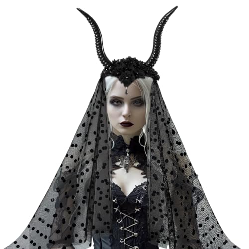 NewL Gothic Halloween Cosplay Haarschmuck Realistische Schwarz Rot Lange Teufelshorn Stirnband Karneval Party Bandana (Gothic Horn Stirnband) von NewL