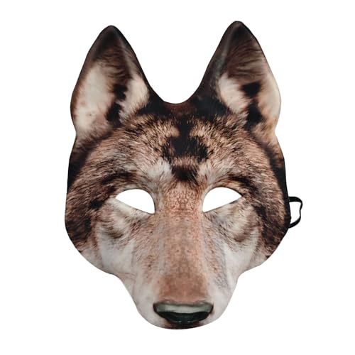 NewL Halloween 3D Tier Halbgesichtsmaske Maskerade Party Cosplay Kostüm für Damen und Herren (Brauner Wolf) von NewL