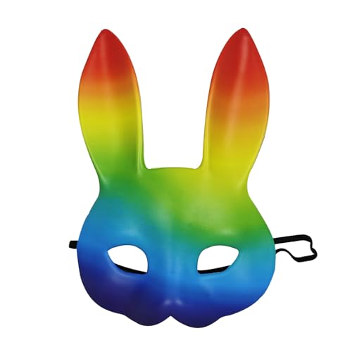 NewL Halloween 3D Tier Halbgesichtsmaske Maskerade Party Cosplay Kostüm für Damen und Herren (Regenbogen Kaninchen) von NewL