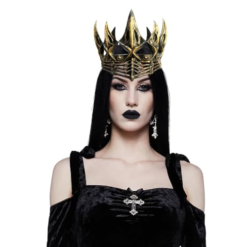 NewL Halloween-Krone, 3D-Pu-Schaumstoff, mittelalterliche Königskrone, Retro-König, Tiara, Kopfbedeckung, Bühnenauftritt, Cosplay-Kostüm (goldene Krähenkrone) von NewL