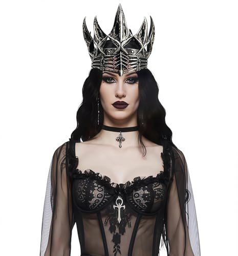 NewL Halloween-Krone, 3D-Pu-Schaumstoff, mittelalterliche Königskrone, Retro-König, Tiara, Kopfbedeckung, Bühnenauftritt, Cosplay-Kostüm (silberne Krähenkrone) von NewL