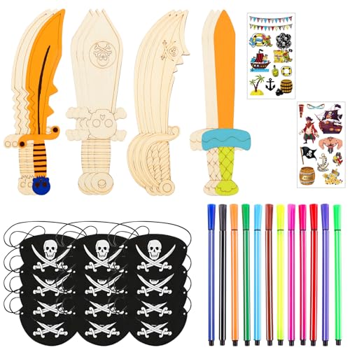 NewZC Piratenschwert Kinder Set 12 Stück Holz Piratensäbel Entermesser zum Bemalen DIY Dekorieren LARP - Pirat Schwert Spiel für Jungen Mädchen - Kind Holzschwert mit Piraten Augenklappe Tattoo NewZC Piratenschwert Kinder Set 12 Stück Holz Piratensäbel Entermesser zum Bemalen DIY Dekorieren LARP - Pirat Schwert Spiel für Jungen Mädchen - Kind Holzschwert mit Piraten Augenklappe Tattoo von NewZC