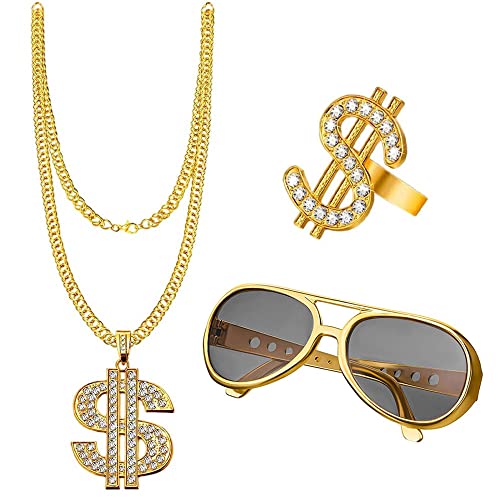 NewZC Zuhälter Kostüm Set Goldene Dollar Kette & Ring Brille Persönlichkeit halloween Hip Hop Kostüm Kit Herren 80er 90er für Faschingszubehör Mottopartys NewZC Zuhälter Kostüm Set Goldene Dollar Kette & Ring Brille Persönlichkeit halloween Hip Hop Kostüm Kit Herren 80er 90er für Faschingszubehör Mottopartys von NewZC