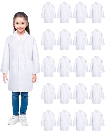 Newcotte 20 Stück Unisex Weiche Labormäntel für Kinder - Weißer Wissenschaftlicher Arzt Kostüm für Jungen und Mädchen - für Cosplay und Schule (Größe XS) von Newcotte