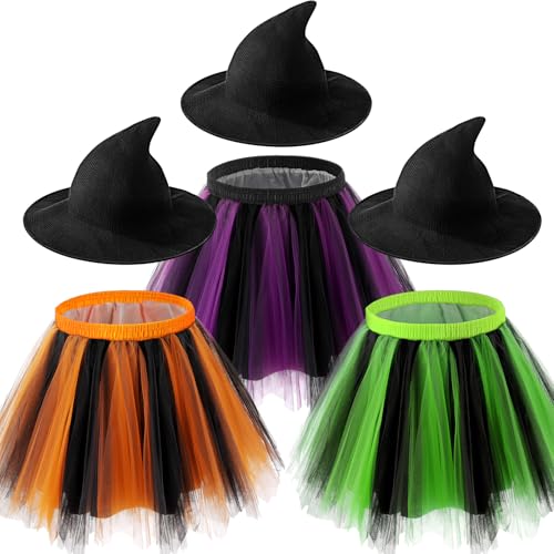 Newcotte 3 Sets Halloween-Hexenkostüme für Damen, Hexenhut, Rock, Party-Cosplay-Zubehör, Leuchtendes Grün, Lila, Orange, M Newcotte 3 Sets Halloween-Hexenkostüme für Damen, Hexenhut, Rock, Party-Cosplay-Zubehör, Leuchtendes Grün, Lila, Orange, M von Newcotte