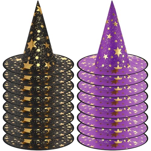 Newcotte Hexenhüte, Halloween-Kostüme für Damen und Herren, moderne Hexenhüte, Kostüme, Party-Dekorationen (Schwarz, Violett), 16 Stück von Newcotte