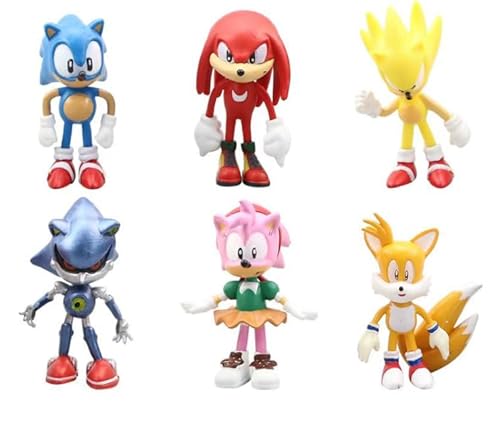 6 Stück Sonic Mini Figuren Set Geburtstagstorte Kuchen Dekoration Sammlung Geburtstagsgeschenke Dekorationen Modell Spielzeug von Newhope
