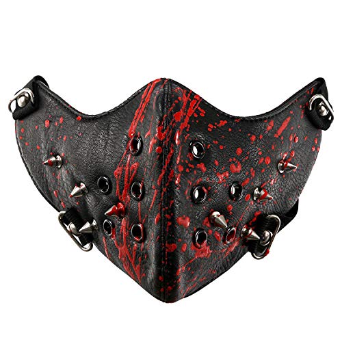 Motorrad Maske Gothic Punk Sturmmaske Skimaske Tarnmaske Half Face Gesicht Maske - Spike Spitze Nieten Schwarz Rot von Newhope