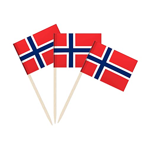 100 Stück Norwegen Flagge Norwegische Zahnstocher Flaggen, Cocktail Picks Mini Stick Cupcake Toppers Land Picks Party Dekoration Feier Cocktail Food Bar Kuchen Flaggen (Norwegen) von Newkita