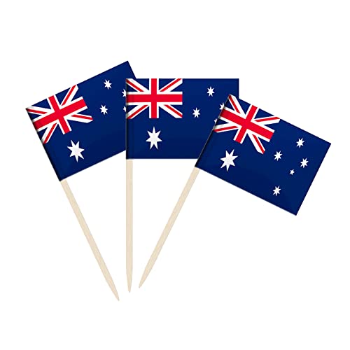 100 Stück australische Flagge australische Zahnstocher Flaggen, Cocktailspieße Mini Stick Cupcake Toppers Landspieße Party Dekoration Feier Cocktail Food Bar Kuchen Flaggen (Australien) von Newkita