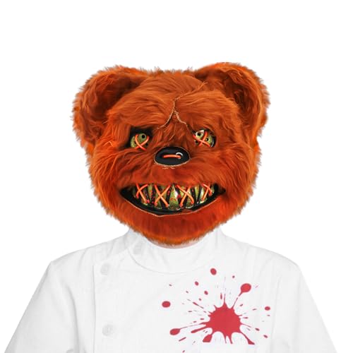 Newthinking Gruseliger Bär Blutiger Bär Pelzmaske für Erwachsene Halloween Horror Kostüm Cosplay Maskerade Party Braun von Newthinking