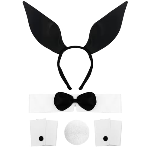 Newthinking Osterhasenkostüm 5-teiliges Cosplay-Set mit Ohren, Schwanz, Kragen und Fliege Manschetten, weiches Häschen-Outfit für Erwachsene, Hasenkostüm für Halloween, Partyzubehör Newthinking Osterhasenkostüm 5-teiliges Cosplay-Set mit Ohren, Schwanz, Kragen und Fliege Manschetten, weiches Häschen-Outfit für Erwachsene, Hasenkostüm für Halloween, Partyzubehör von Newthinking