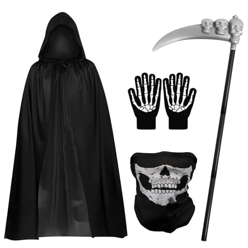 Newthinking Sensenmann Kostüm Set, Halloween Umhänge Cosplay Faschingskostüm für Erwachsene, inklusive Robe & Todessene & Maske & Handschuhe Newthinking Sensenmann Kostüm Set, Halloween Umhänge Cosplay Faschingskostüm für Erwachsene, inklusive Robe & Todessene & Maske & Handschuhe von Newthinking