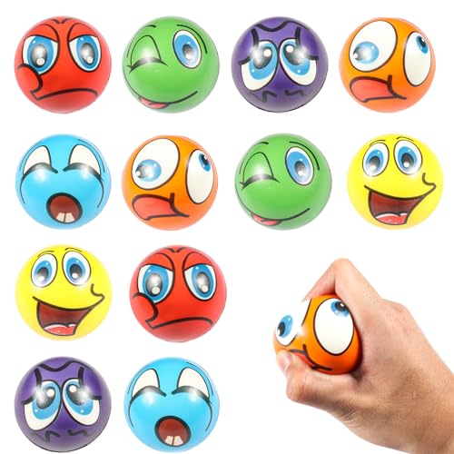 12 Stück Stressbälle, Antistressball, Knautschball, Wutball für Kinder, Lustige Gesichter Softball, Gesicht Squeeze Bälle,Squishy Spielzeugball,Anti Stress Spielzeug für Kinder und Erwachsene von Newtic