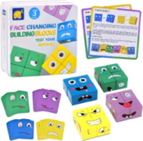 Newtic Face Changing Magic Cube,Rubiks Cube Spielzeug,Holzwürfel Puzzle Spielzeug,3D Puzzle Face,Zauberwürfel Baustein Spielzeug,Lernspielzeug für Kinder,Montessori Spielzeug für Kinder ab 3 Jahren von Newtic