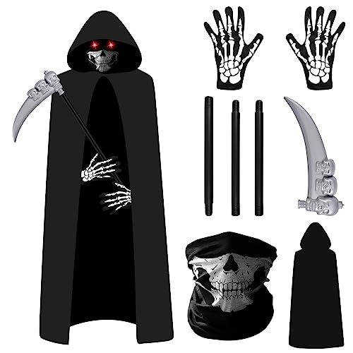 Newtic Herren Halloween-Kostüm Sensenmann, Halloween Schwarzer Umhang mit Schädelmaske, Handschuhen, Sense, Sensenmann Umhang mit Kapuze für Halloween Dekoration,Cosplay,Karneval Newtic Herren Halloween-Kostüm Sensenmann, Halloween Schwarzer Umhang mit Schädelmaske, Handschuhen, Sense, Sensenmann Umhang mit Kapuze für Halloween Dekoration,Cosplay,Karneval von Newtic