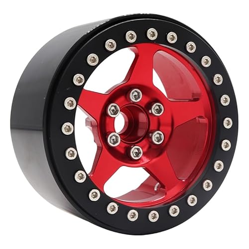 NexaPart RC-Zubehör 2,2 "Metall Beadlock Hub Felgen w/Reifen Haut for 1/10 TRX4 4WD D90 Axial SCX10 90046 D110 RC Crawler Teile(1 Black red) von NexaPart