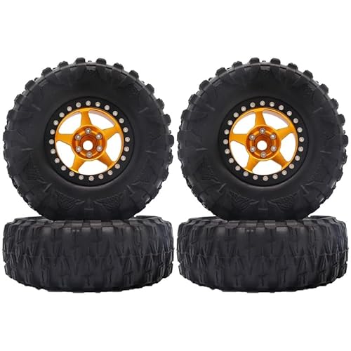 NexaPart RC-Zubehör 2,2 "Metall Beadlock Hub Felgen w/Reifen Haut for 1/10 TRX4 4WD D90 Axial SCX10 90046 D110 RC Crawler Teile(1 Set Black Gold) von NexaPart