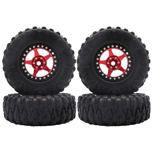 NexaPart RC-Zubehör 2,2 "Metall Beadlock Hub Felgen w/Reifen Haut for 1/10 TRX4 4WD D90 Axial SCX10 90046 D110 RC Crawler Teile(1 Set Black red) von NexaPart