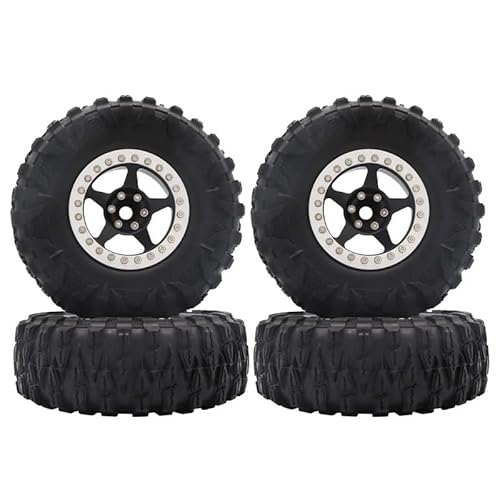 NexaPart RC-Zubehör 2,2 "Metall Beadlock Hub Felgen w/Reifen Haut for 1/10 TRX4 4WD D90 Axial SCX10 90046 D110 RC Crawler Teile(1 Set Silver Black) von NexaPart