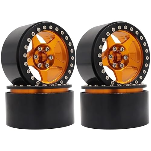 NexaPart RC-Zubehör 2,2 "Metall Beadlock Hub Felgen w/Reifen Haut for 1/10 TRX4 4WD D90 Axial SCX10 90046 D110 RC Crawler Teile(4 Black Gold) von NexaPart