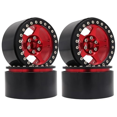 NexaPart RC-Zubehör 2,2 "Metall Beadlock Hub Felgen w/Reifen Haut for 1/10 TRX4 4WD D90 Axial SCX10 90046 D110 RC Crawler Teile(4 Black red) von NexaPart