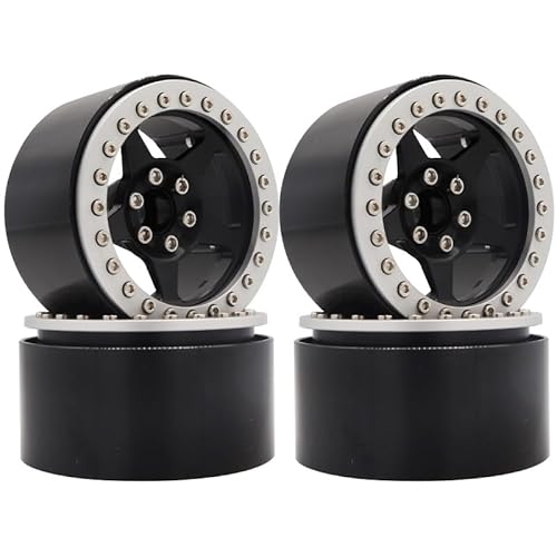 NexaPart RC-Zubehör 2,2 "Metall Beadlock Hub Felgen w/Reifen Haut for 1/10 TRX4 4WD D90 Axial SCX10 90046 D110 RC Crawler Teile(4 Silver Black) von NexaPart
