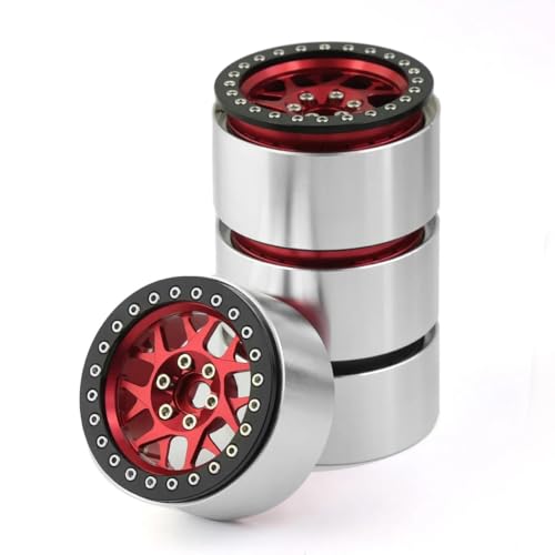 NexaPart RC-Zubehör 4 STÜCKE CNC Aluminium 2,2 Beadlock Felge for 1/10 RC Crawler Auto Axial SCX10 RR10 Wraith TRX4 TRX-6(4pcs red) von NexaPart