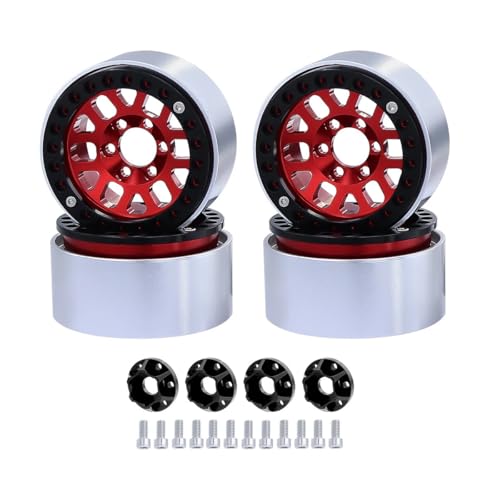 NexaPart RC-Zubehör 4 STÜCKE Metall 1,9 "Beadlock-Felgen Naben 12 Rundloch for 1/10 RC Crawler Auto Axial SCX10 90046 TRX4 TRX6 D90 Upgrade Teile(Black Red) von NexaPart