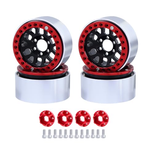 NexaPart RC-Zubehör 4 STÜCKE Metall 1,9 "Beadlock-Felgen Naben 12 Rundloch for 1/10 RC Crawler Auto Axial SCX10 90046 TRX4 TRX6 D90 Upgrade Teile(Red Black) von NexaPart