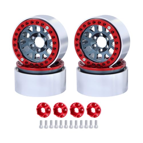 NexaPart RC-Zubehör 4 STÜCKE Metall 1,9 "Beadlock-Felgen Naben 12 Rundloch for 1/10 RC Crawler Auto Axial SCX10 90046 TRX4 TRX6 D90 Upgrade Teile(Red Titanium) von NexaPart