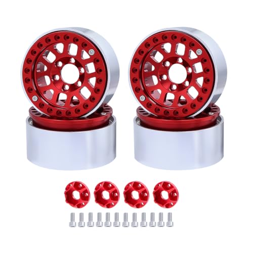 NexaPart RC-Zubehör 4 STÜCKE Metall 1,9 "Beadlock-Felgen Naben 12 Rundloch for 1/10 RC Crawler Auto Axial SCX10 90046 TRX4 TRX6 D90 Upgrade Teile(Rood) von NexaPart
