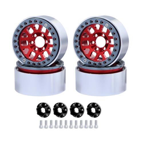 NexaPart RC-Zubehör 4 STÜCKE Metall 1,9 "Beadlock-Felgen Naben 12 Rundloch for 1/10 RC Crawler Auto Axial SCX10 90046 TRX4 TRX6 D90 Upgrade Teile(Titanium Red) von NexaPart