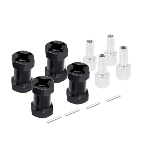 NexaPart RC-Zubehör 4 Stück Aluminium 12mm Sechskant-Radnaben-Antriebsadapter 15/20/25mm Verlängerungskombinierer for 1/10 RC Auto Crawler Axial SCX 10 D90 SCX10(Black 20mm) von NexaPart