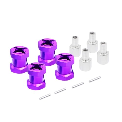 NexaPart RC-Zubehör 4 Stück Aluminium 12mm Sechskant-Radnaben-Antriebsadapter 15/20/25mm Verlängerungskombinierer for 1/10 RC Auto Crawler Axial SCX 10 D90 SCX10(Purple 15mm) von NexaPart