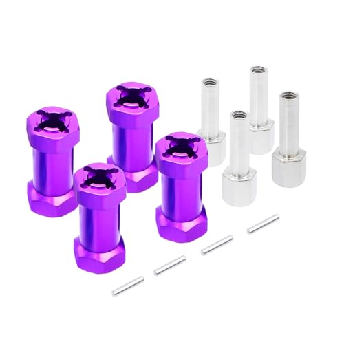 NexaPart RC-Zubehör 4 Stück Aluminium 12mm Sechskant-Radnaben-Antriebsadapter 15/20/25mm Verlängerungskombinierer for 1/10 RC Auto Crawler Axial SCX 10 D90 SCX10(Purple 25mm) von NexaPart