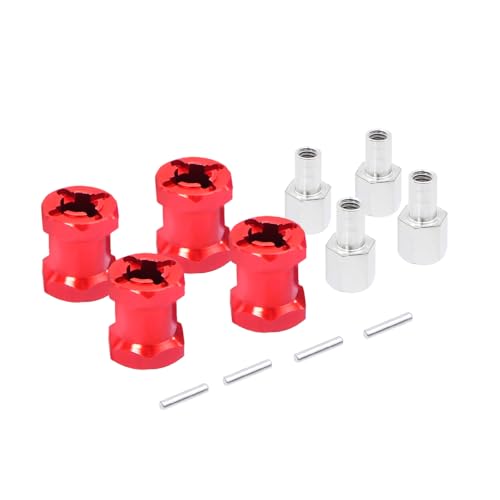 NexaPart RC-Zubehör 4 Stück Aluminium 12mm Sechskant-Radnaben-Antriebsadapter 15/20/25mm Verlängerungskombinierer for 1/10 RC Auto Crawler Axial SCX 10 D90 SCX10(Red 15mm) von NexaPart